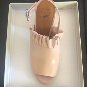 New never worn 14th & Union Blush Leather peep toe, suede ruffle, size 7.5 heels